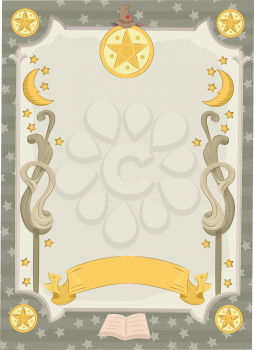 Banner Illustration Featuring a Tarot Card Decorated with Moons and Stars