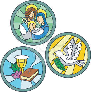 Stained Glass Illustration Featuring Christian Symbols