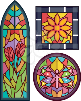 Colorful Illustration Featuring Stained Glass with Floral Designs