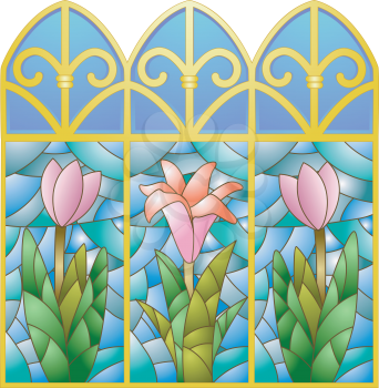 Illustration of Stained Glass Windows with a Floral Design