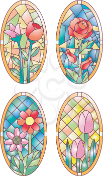 Illustration Featuring Colorful Stained Glasses Designed with Flowers