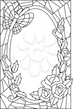 Black and White Illustration Featuring a Coloring Page Decorated with Flowers