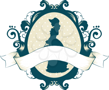 Cameo Illustration Featuring a Victorian Woman with a Ribbon Underneath