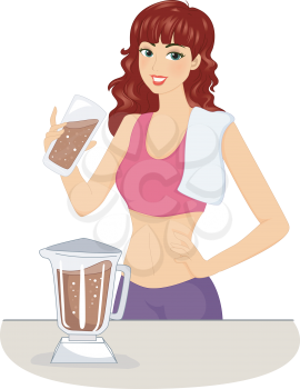 Illustration of a Woman Making a Protein Shake