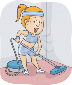 Illustration of a Woman Working Out a Sweat While Vacuuming - NEAT