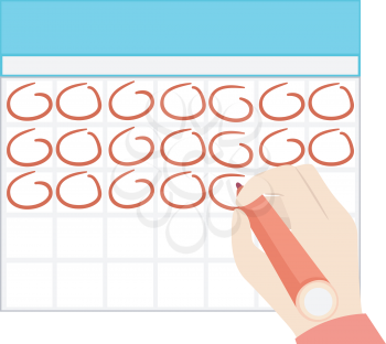Illustration of a Hand Holding a Marker Marking Circles on Blank Calendar Template