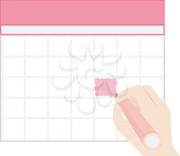 Illustration of a Hand Holding a Marker Shading a Blank Calendar Template