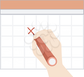 Illustration of a Hand Holding a Marker and Crossing a Date on a Blank Calendar