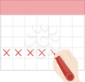 Illustration of a Hand Holding a Marker Crossing a Blank Calendar Template to Mark Her Menstrual Period