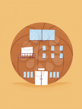 Illustration of a Sports Building Shaped as a Basketball Ball