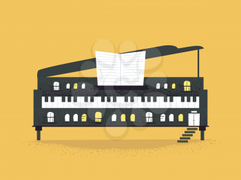 Illustration of a Music School Shaped as a Grand Piano
