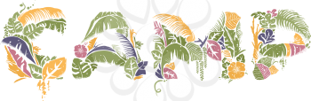 Illustration of Camp Lettering with Tropical Leaves and Flowers