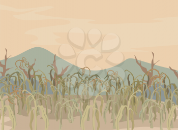 Illustration of Dry and Dying Corn Field