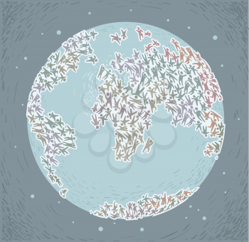 Illustration of People Forming Islands of the Earth. Overpopulation