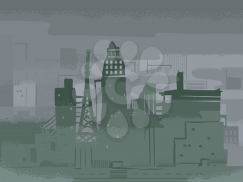 Background Illustration of an Abstract City Covered in Smog