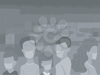 Background Illustration of People Wearing Face Masks Covering their Nose and Mouth From Smog