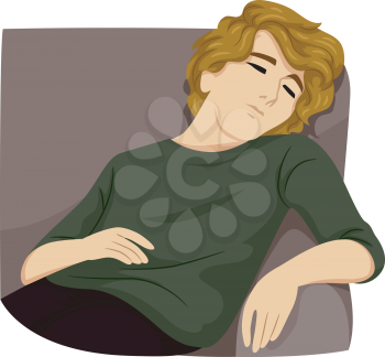 Illustration of a Teenage Guy Sleeping in the Couch. Taking a Nap