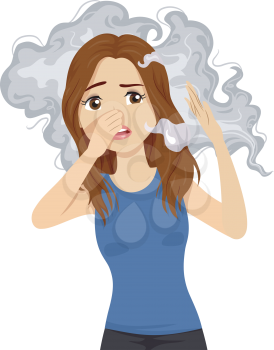 Illustration of a Teenage Girl Brushing Smoke of From Passive Smoking