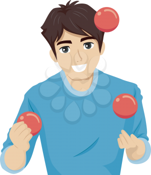 Illustration of a Teenage Guy Juggling Three Red Balls