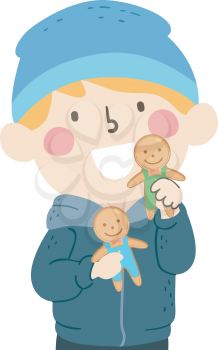 Illustration of s Kid Boy Holding Gingerbread Man Cookies