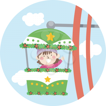 Illustration of a Kid Girl Waving and Riding a Ferris Wheel During Christmas