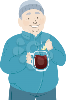 Illustration of a Man Enjoying a Mug of Gluhwein and Wearing Winter Clothes