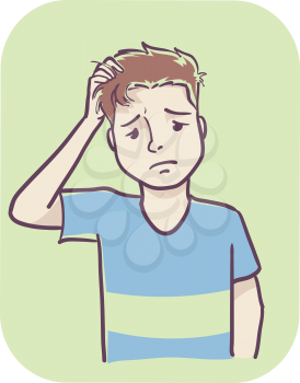 Illustration of a Man Scratching His Head for Forgetting Things