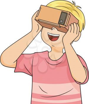 Illustration of a Kid Boy Wearing Virtual Reality Glass He Made