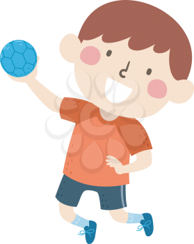 Illustration of a Kid Boy Holding a Ball in His Hand, Playing Handball