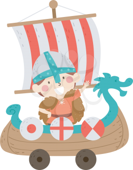 Illustration of a Kid Boy Waving and Wearing Viking Costume During Midsummer Festival Parade