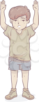 Illustration of a Kid Boy with Hands Up Feeling Fear