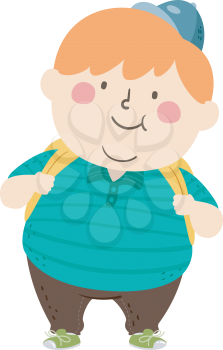 Illustration of a Fat Kid Boy Student with Backpack