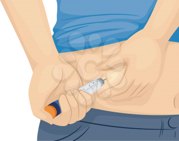 Illustration of a Man Injecting Insulin In the Right Side of Tummy. Diabetes