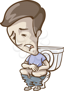 Illustration of a Man Sitting Down the Toilet In Pain, Feeling Constipated or Having Diarrhea