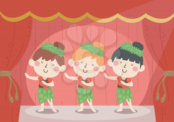 Illustration of Kids Girls Performing Ethnic Dance for Asian, American And Pacific Islander Heritage Celebration