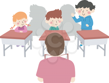 Illustration of Student Kids in Class with One Kid Standing Up and Introducing Himself