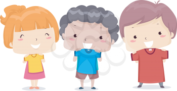 Illustration of Kids Showing Three Shirts in Different Colors and Sizes to Teach Adjectives