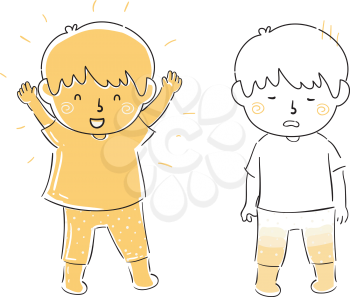 Illustration of Kids Boys Showing a Full and a Drained Energy