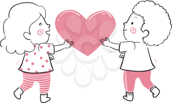 Illustration of Kids Holding a Heart. Giving and Receiving Love