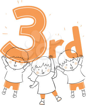 Illustration of Kids Holding a Third Trophy Lettering