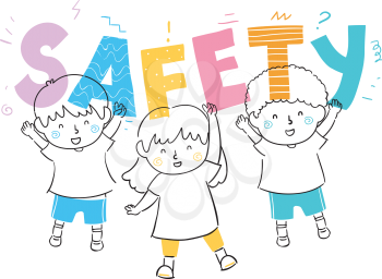Illustration of Kids with Safety Lettering