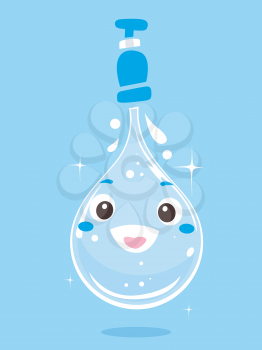 Illustration of a Water Drop Mascot from Faucet. Clean Water Concept