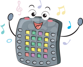 Illustration of an Electronic Drum Pad Mascot with Music Notes Around