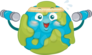 Illustration of a Big Fat Earth Wearing Exercise Head Band and Holding Dumbbells