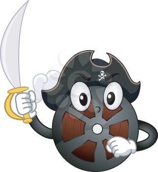 Illustration of a Film Mascot Wearing Pirate Hat and Sword. Film or Movie Piracy