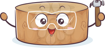 Illustration of a Tree Stump Mascot Wearing Goggles and Holding Hammer for Woodworking