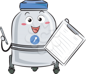 Illustration of a Sperm Bank Mascot Holding a Clipboard with List and Pen