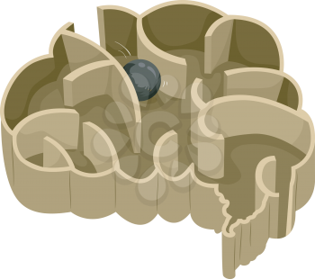 Illustration of a Brain Shaped as  a Steel Ball Maze