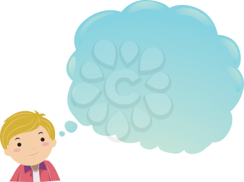 Illustration of Stickman Teen Guy Looking Up at a Blank Thinking Cloud