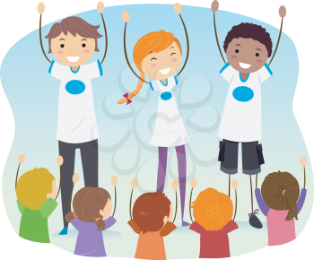 Illustration of Stickman Teens Playing with Kids in an Outreach Program